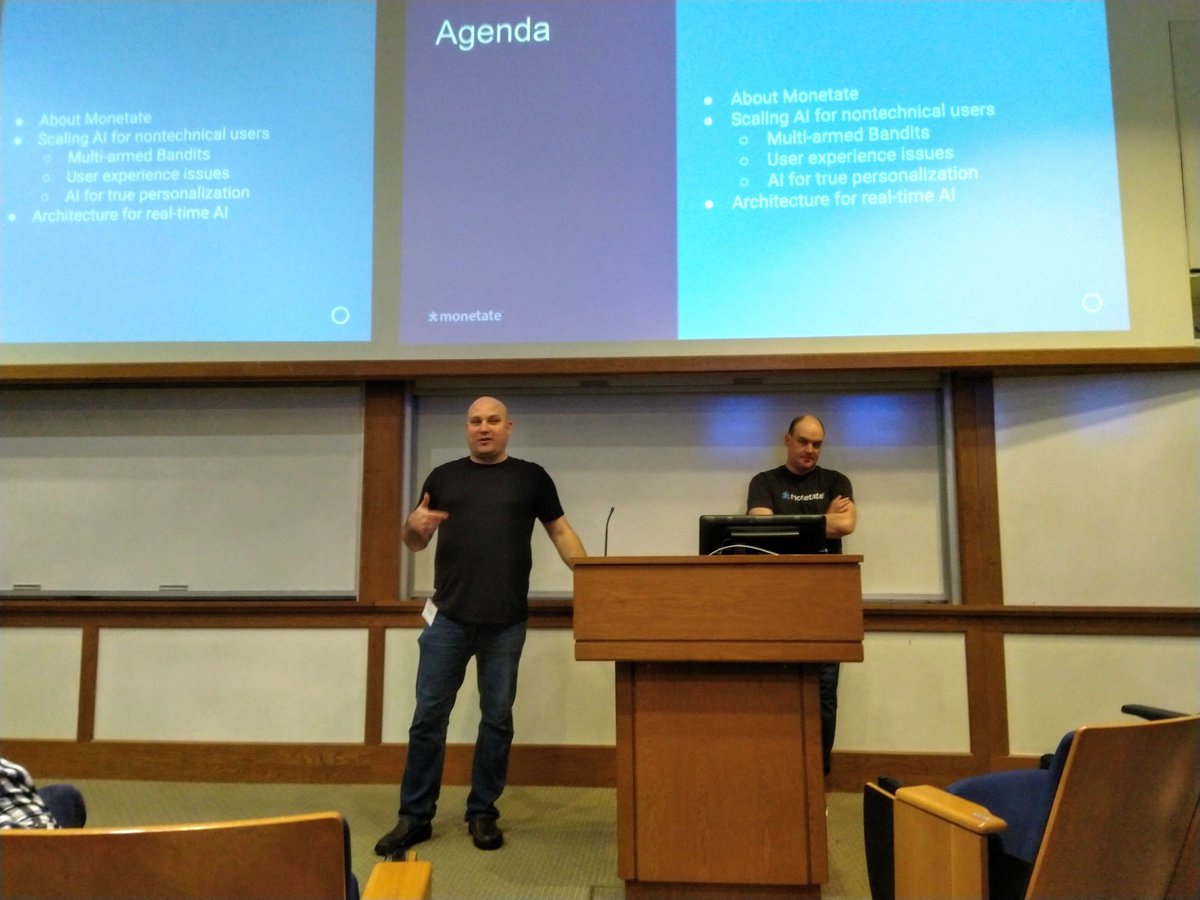 meg_gutshall's tweet image. Learned something new today about how #AI powers personalized web experiences! Thank you @boneill42 and @AustinRochford from @monetate for that whirlwind introduction on A/B testing and multi-armed bandits! @MonetateEng #PTW19 #DevConf19