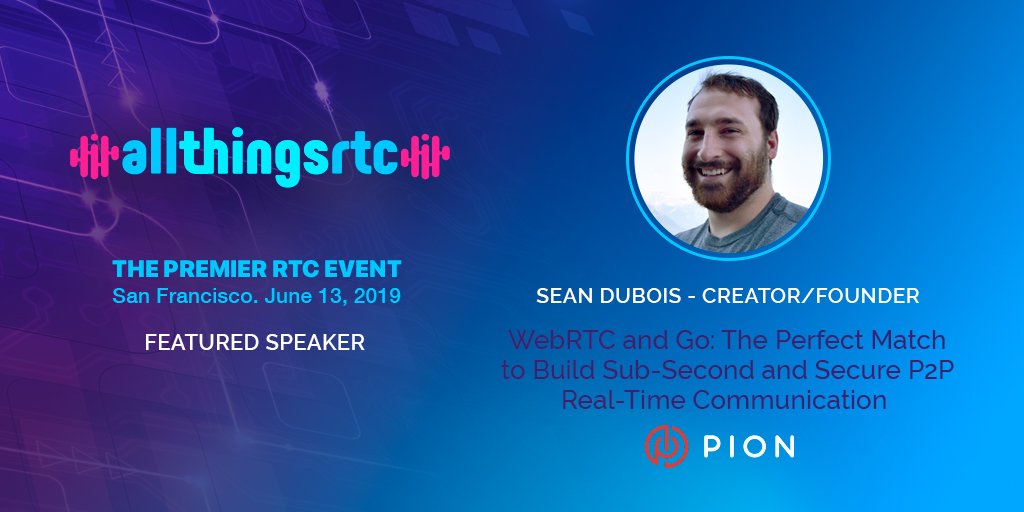 AgoraIO's tweet photo. Come hear Sean DuBois, Founder of Pion, talk about building sub-second and secure P2P real-time communication using WebRTC and GO. Use code ATRTCTWTR and grab your spot for just $19 (reg. $149). https://t.co/7OzSl3rEsM
#AllThingsRTC19 #webrtc #cloudcommunications https://t.co/9FrYRslFkz