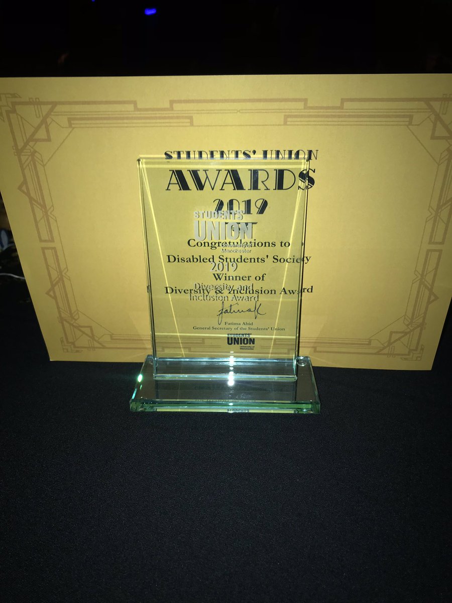 UoM Disabled Students’ Society (@uomdisabledsoc) on Twitter photo Thank you so much to <a href="/ManchesterSU/">University of Manchester Students’ Union</a> for awarding our society the Diversity and Inclusion Award! We are so, so proud to represent you! Thank you so much to <a href="/ManchesterSU/">University of Manchester Students’ Union</a> for awarding our society the Diversity and Inclusion Award! We are so, so proud to represent you!