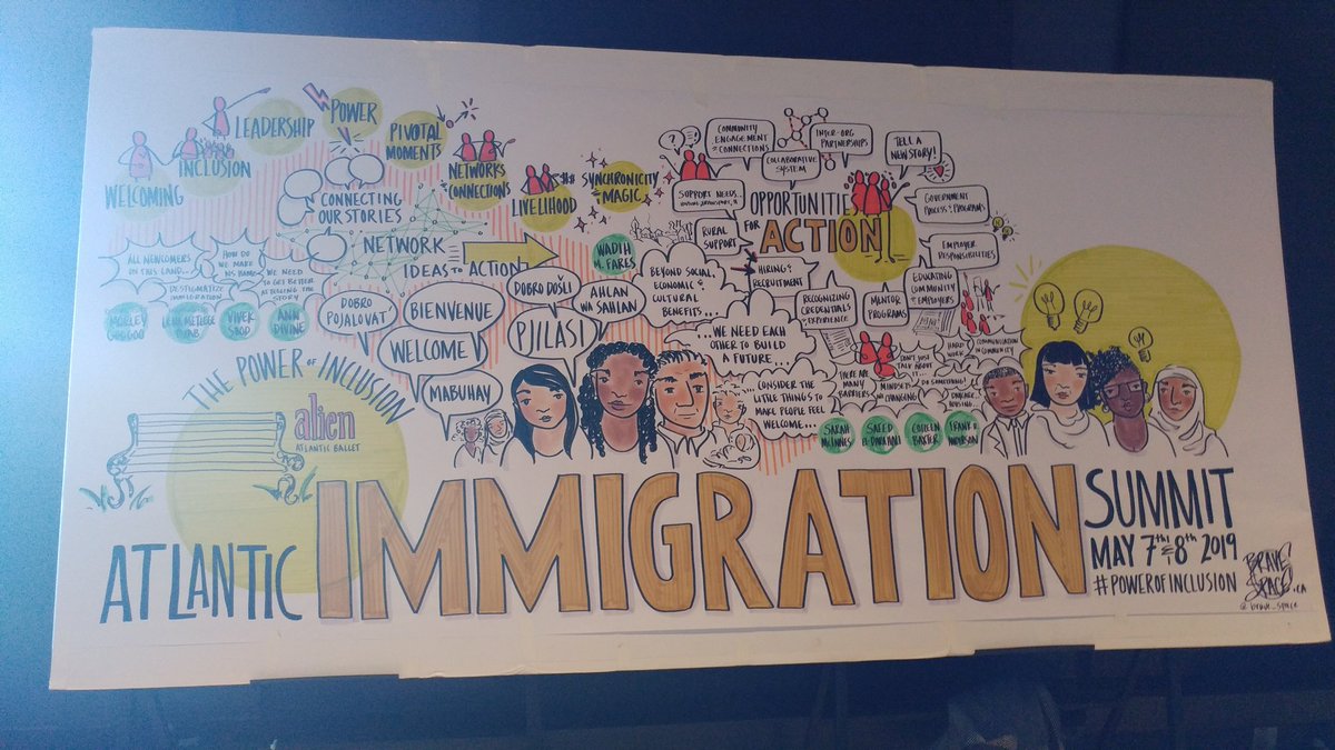 Graphic recording is nearing completion at the <a href="/immigration_atl/">Atlantic Immigration Summit</a>. How <a href="/brave_media/">BraveMediaBH</a> can translate so many conversations into this is amazing!