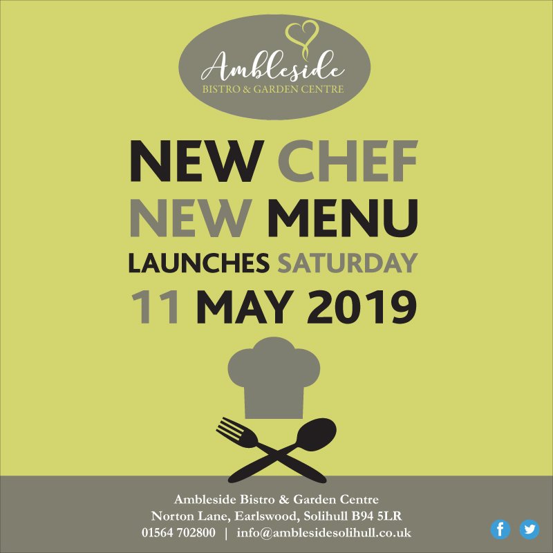We're pleased to announce the appointment of a new chef and the launch of our new menu on Saturday 11th May. Pop down and see what you think.