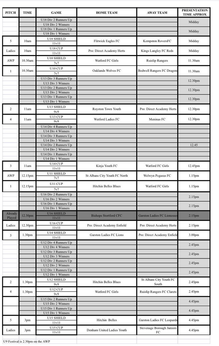 Our Finals Day is almost upon us once again. Please see below schedule for this Saturday. Looking forward to seeing so many teams there ⚽️🏃🏻‍♀️#HGFPL #FinalsDay #ThisGirlCan