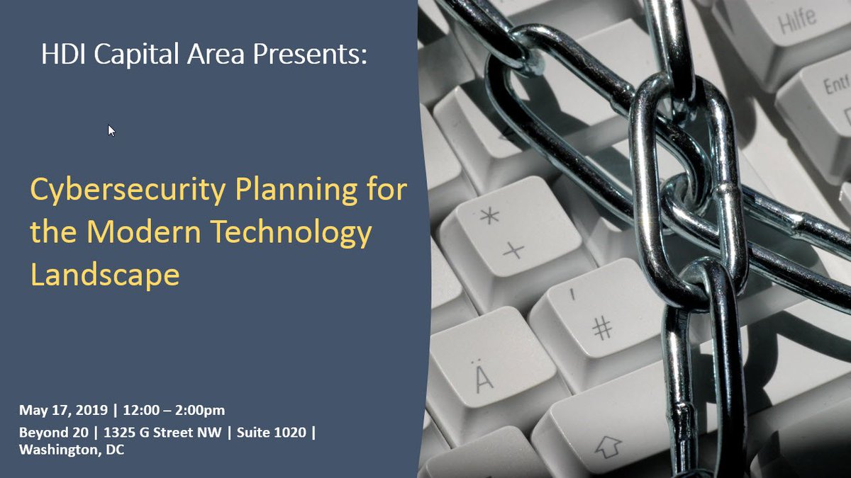Are you responsible for your organization’s information and data security? Are you concerned about the evolving risks facing your organization today? Learn more at this lunch and networking event on May 17. 
cybersecurityplanning.eventbrite.com #CyberSecurity #ITServices #Training