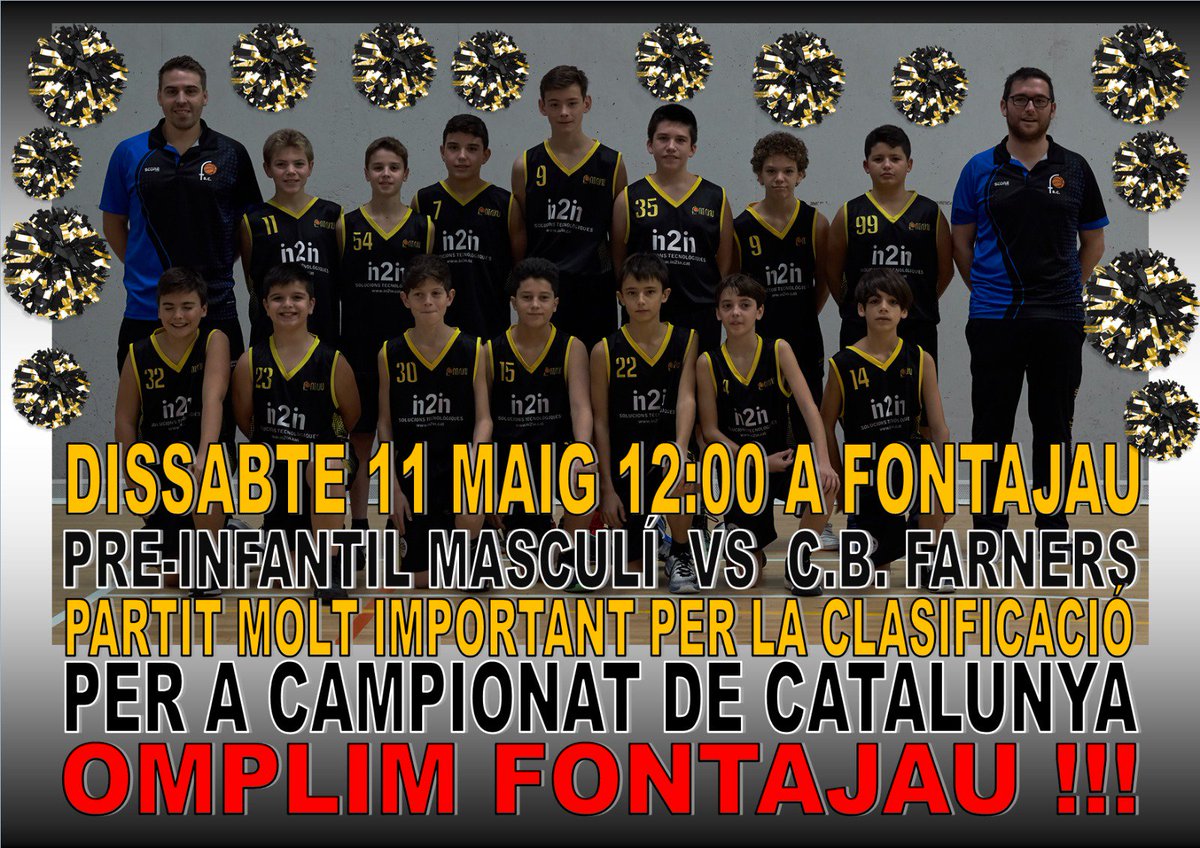 abachesteve's tweet photo. Eiii, gent!!!!
Aquest dbte 11-maig el #PreInfMasc del @BCFontajau us necessita per animar a tope!!!
El lideratge dels playoff està en joc i tenen moltes ganes de fer història anant al campionat de Catalunya!!
#SomHiFontajau #OmplimFontajau
#Guapuuus https://t.co/Xjv5UtkvBq