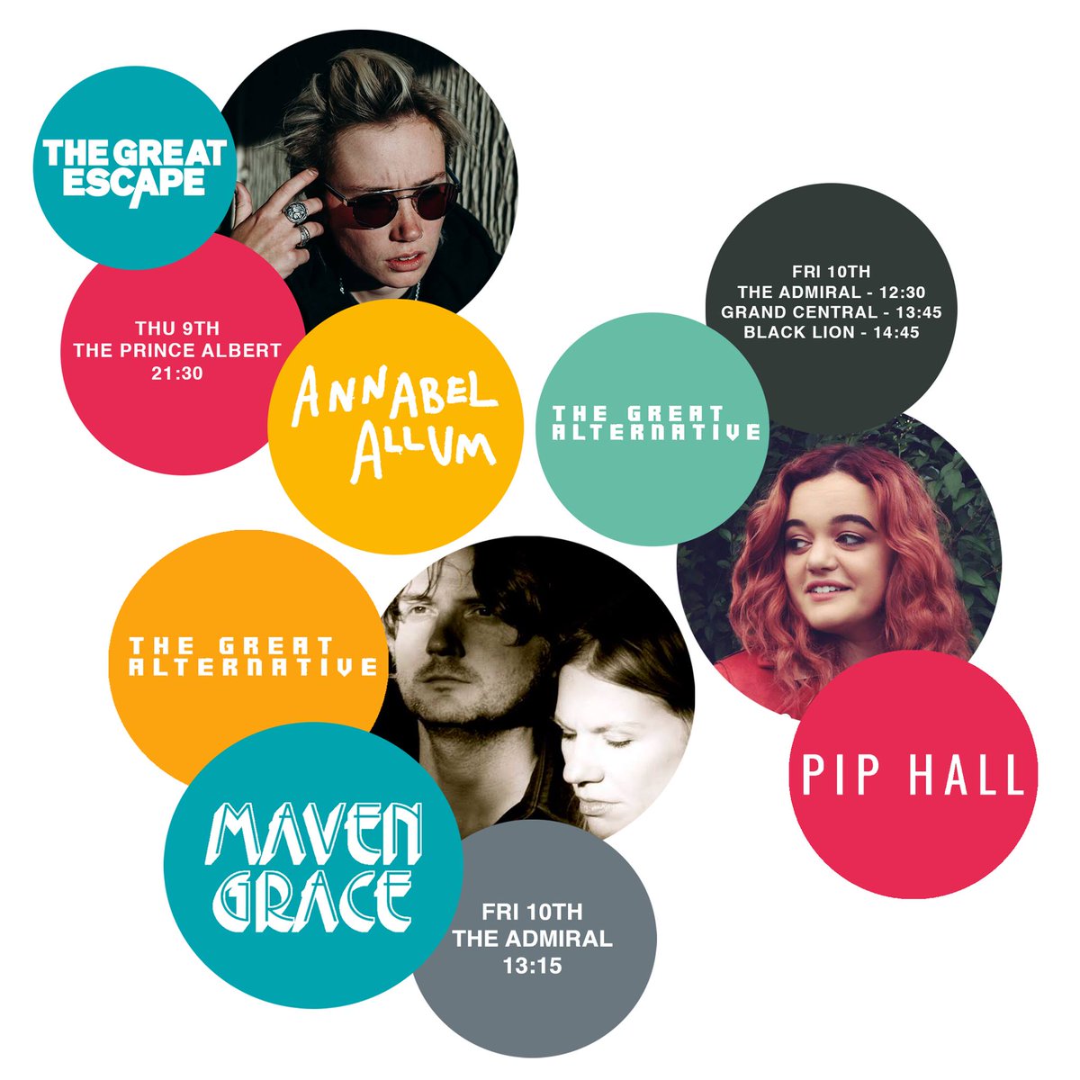 I will be at The Great Escape on Friday. Come see me play here:
FRI 10TH/THE ADMIRAL/12.30PM
facebook.com/events/4214552…
FRI 10TH/GRAND CENTRAL/1.45PM 
facebook.com/events/1130380…
THUR 10TH/BLACK LION/2.45PM
facebook.com/events/1252559…