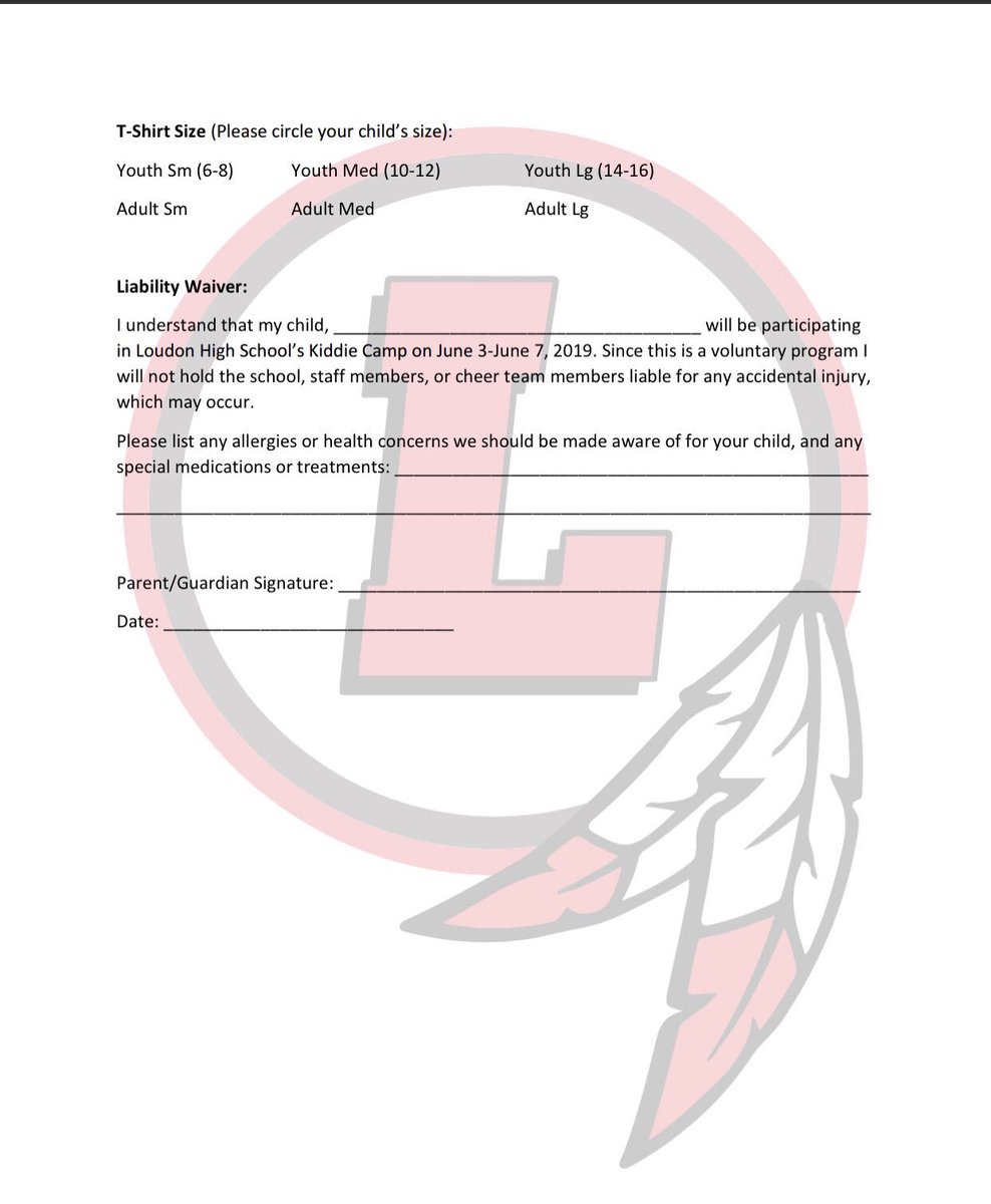 Don’t forget our Kiddie Camp is quickly approaching! Paperwork has been dropped off to all elementary schools! You can drop off your paperwork at LHS or give it to an LHS Cheerleader! If you have any questions, please let me know!🔴⚪️ #GoBigRed
