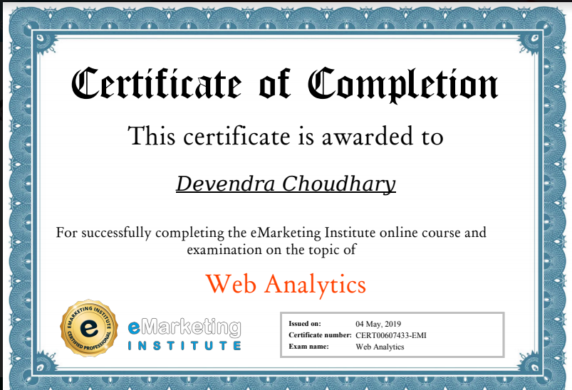 DevendraSEO's tweet photo. Got #SEM, #SEO &amp; #Web Analytics Certifications from eMarketing Institute @emarketinginst 🤩✌️👇

#PPC #DigitalMarketing #Marketing #Advertising #GrowthHacking #OnlineAdvertising #InternetMarketing https://t.co/MW3Ip651vd