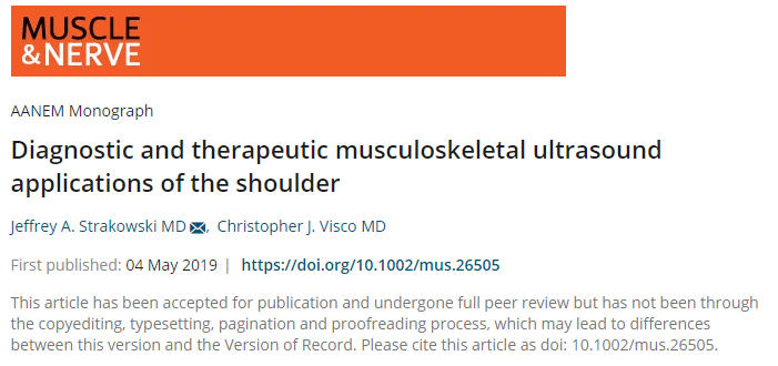 ShirlynAdkins's tweet photo. Check out the new #AANEM monograph by Dr. Jeff Strakowski on Diagnostic and therapeutic #musculoskeletal #ultrasound applications of the shoulder in @MuscleAndNerve https://t.co/pvnSW99QiQ