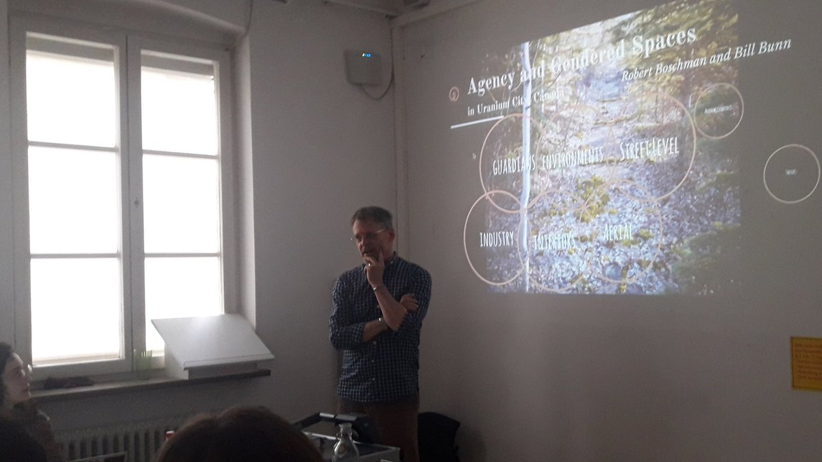 Judith_Rauscher's tweet photo. Still thinking about Robert Boschman's moving talk on gendered space, environmental trauma and the abandoned site of Uranium City in northern Saskatchewan earlier today here at the American Studies department in Bamberg. #envhum #CanSt https://t.co/lFcnMMN07D