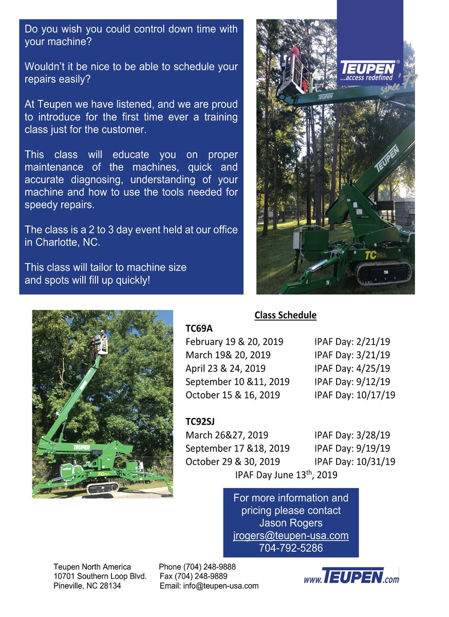 Teupen_NA's tweet photo. Teupen North America now offers training classes just for our Tree Care Industry folks! If you are interested in receiving an in-depth training course on your TC69A or TC92SJ please give us a call! Classes are filling up! #CanopySeries #TC #TreeCare #Teupen #training #TC69 #TC92 https://t.co/j8uSaTVv1U