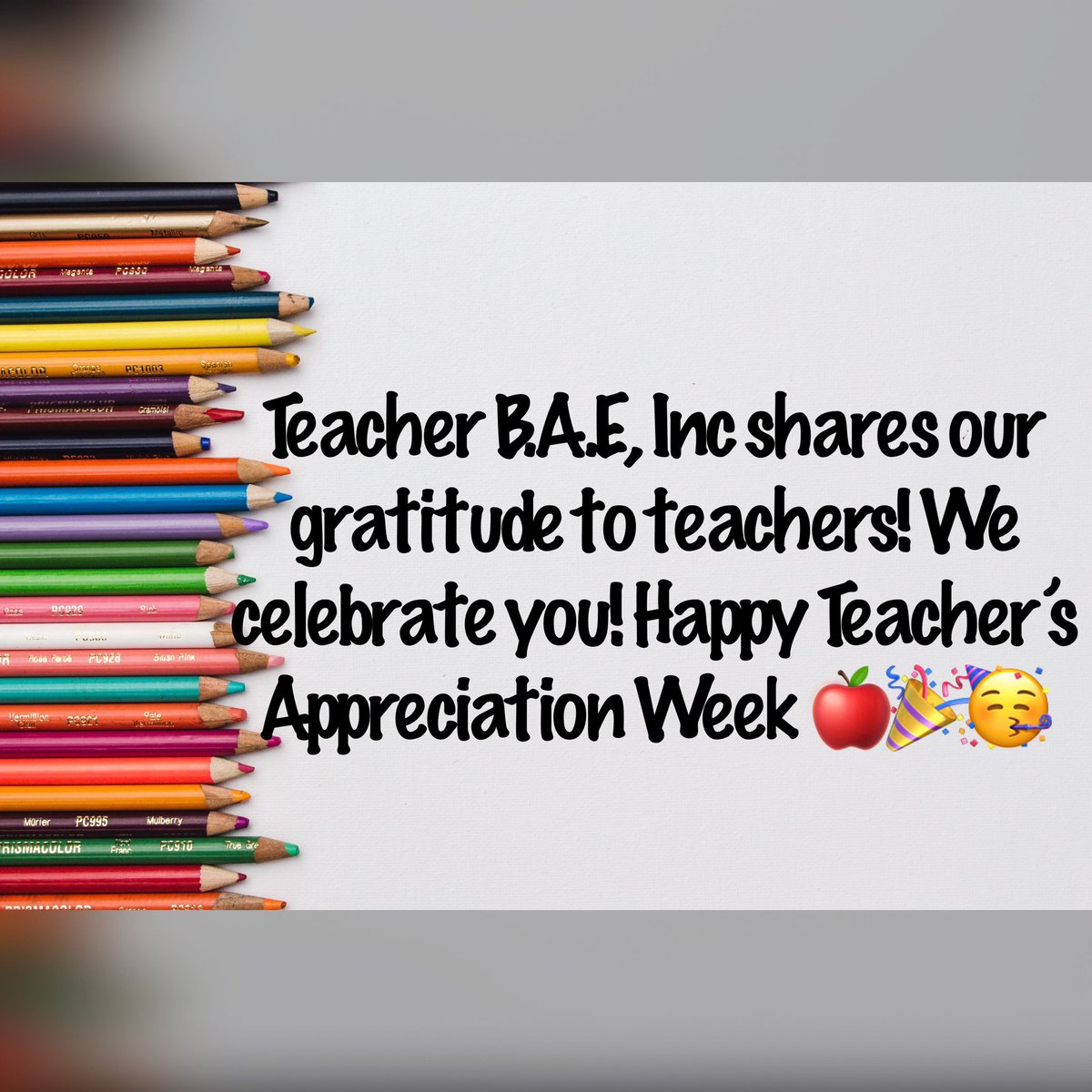 TeacherBAE3's tweet photo. Happy Teacher’s Appreciation Week 🍎🎉🥳🥂 https://t.co/s2NuK2z3g5