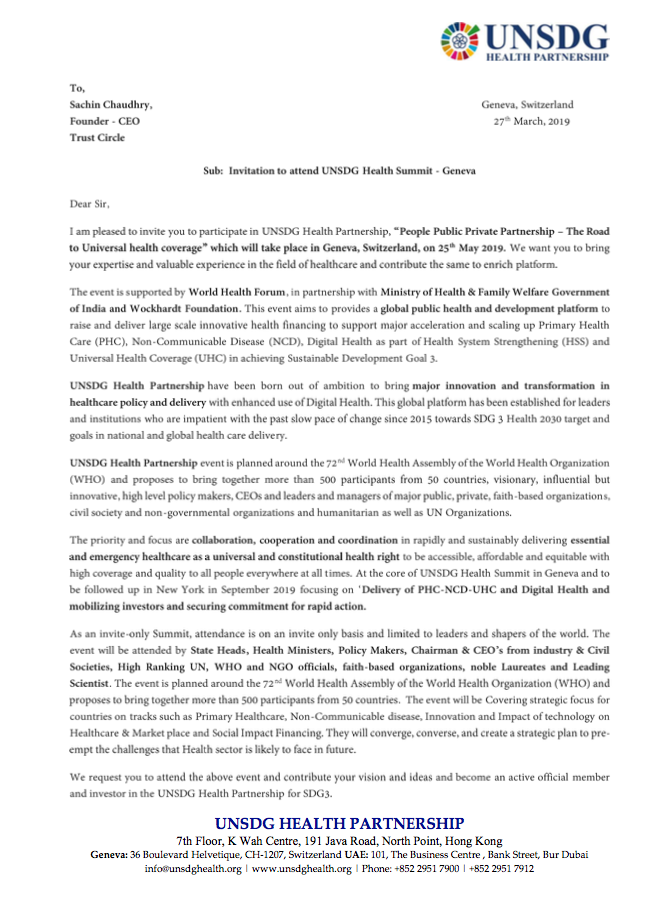 SachinUPenn's tweet photo. Will be sharing our work @ the #UnitedNations #SDG Summit in #Geneva to share how @trustcircle is fostering #Prevention &amp; #EarlyIntervention with the Health Ministers, Policy Makers, State Heads. High Ranking officials from #UN / #WHO &amp; Noble Laureates https://t.co/YnR5VQQbTZ