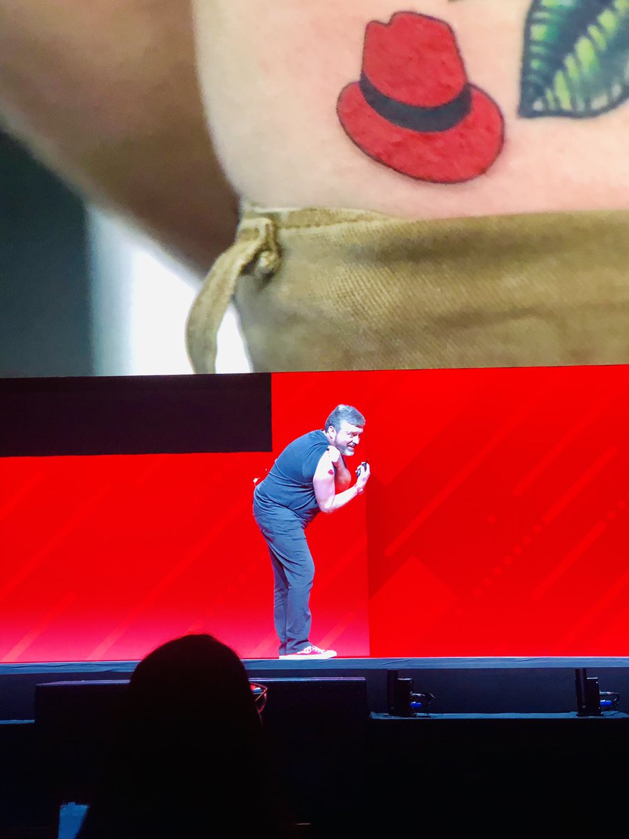 JWhitehurst's tweet image. Our new logo represents how @RedHat has evolved from a one-product company to the enterprise open source leader with a full portfolio stack. Getting ink to demonstrate that passion says a lot. Hats off (or should I say on!) to you @tbyeaton #OpenBrandProject #RHSummit