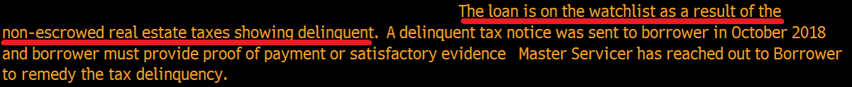 5/ The failure to pay last year's property taxes suggests Starwood has reach the same conclusion. From the servicer's report.....