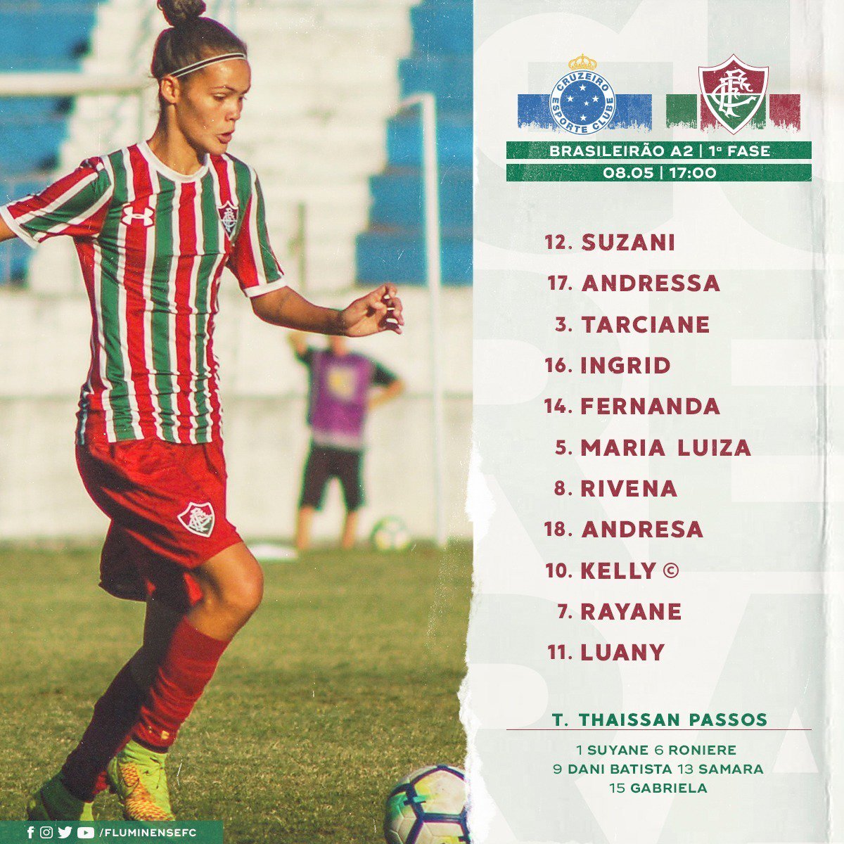 As #GuerreirasDoFluzão entram em campo às 17h pelo Brasileirão Série A2 contra o Cruzeiro, e você pode assistir e torcer por aqui: bit.ly/2Wxdaqc #SomosFluminense #TimeDeTodos