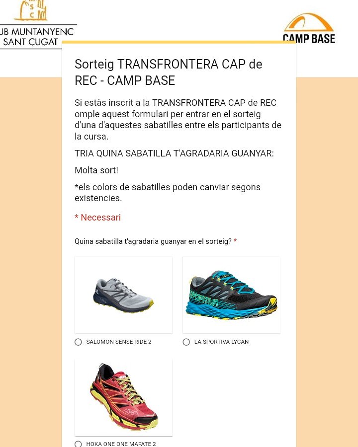 tfrontcapdelrec's tweet photo. 📢📢 Avui celebrem que falta 1️⃣ mes per veure'ns a la Transfronterera Cap del Rec 2019 el 8️⃣ de juny
Els que us hi heu inscrit entreu al sorteig del nostre patrocinador @CampBaseOutdoor de tres models de sabatilles
👟👟👟
➡️➡️➡️➡️ https://t.co/tutqsuz1oU
#TFrontCapdelRec2019 https://t.co/yCASNa2Ca6