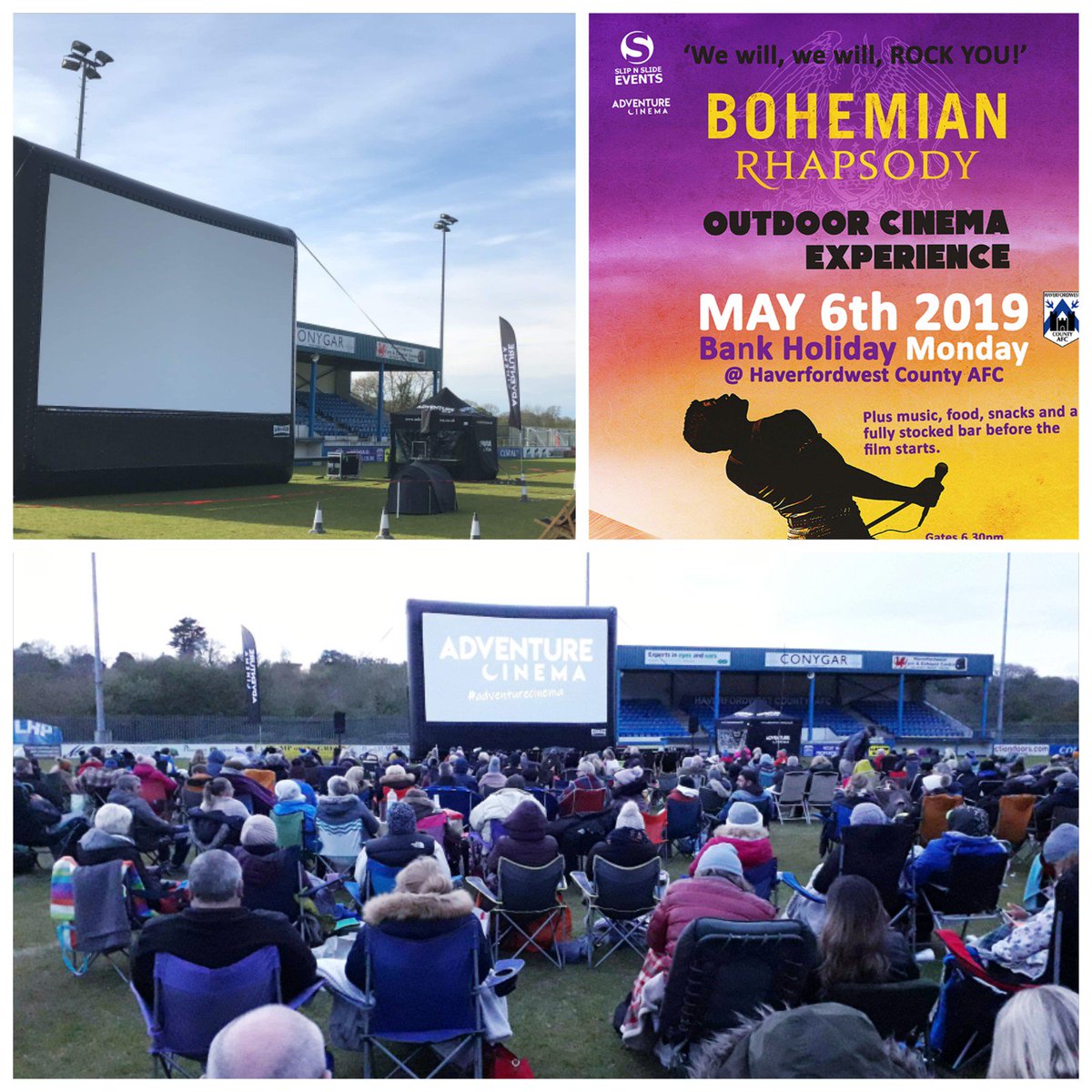 Over 400 people attended our first Adventure Cinema Experience at the Bridge Meadow Stadium screening Bohemian Rhapsody. We hope you all enjoyed the film &amp; look forward to seeing you all again in the future. 
🎸🎵🎶😎
 #Morethanaclub
 Vi-Ability
@FDMWestwales