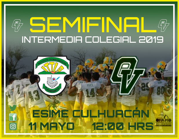 🔰SEMIFINAL INTERMEDIA COLEGIA 2019🔰

⚠️🏈 La #OlaVerde de la #UPIICSA 🌊 se enfrentará a los #Lagartos #ITTLA 🐊 en la #semifinal de la temporada 2019 de #OFAMO. 🏈⚠️
 
📆 El juego se llevará acabo el día Sábado 11 de Mayo a las 12:00 HRS en #ESIME Culhuacán 🏟

#FeelTheWave
