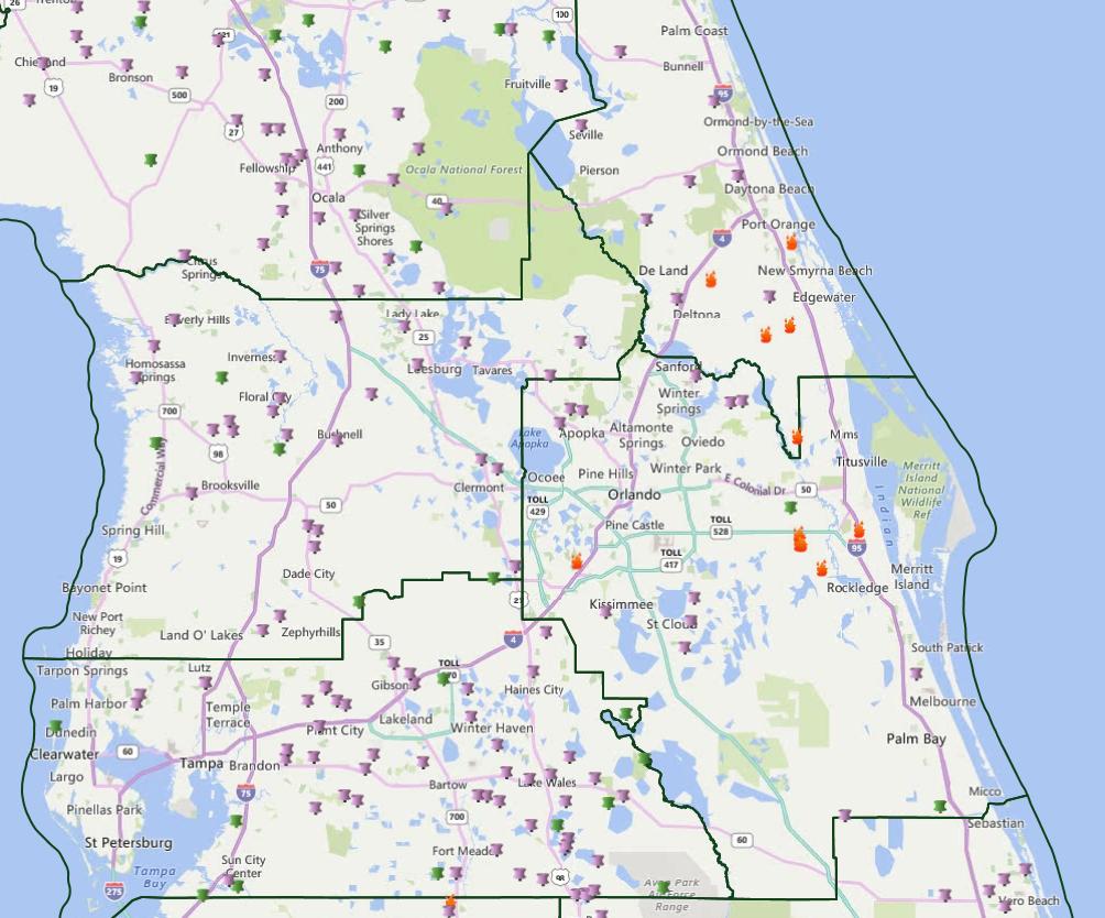 GWaldenWeather's tweet photo. Numerous fires in the vicinity of I-95 under the jurisdictions of @FFS_ORLANDO and @FFS_Bunnell. #WFTV #FLwx #FLfires #Florida https://t.co/uZEJagJYLL