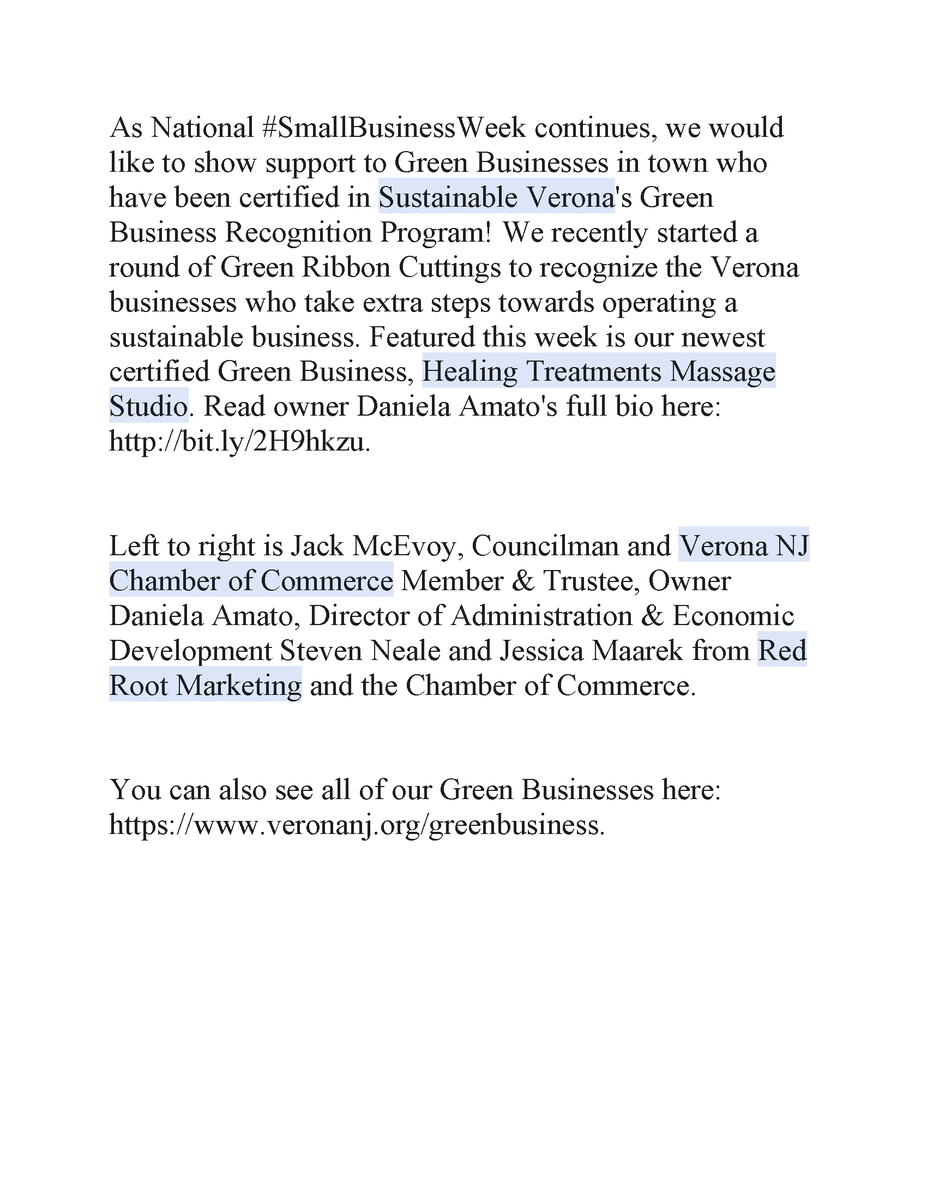 VeronaTownship's tweet photo. As National #SmallBusinessWeek continues, we would like to show support to the Green Businesses in town who have been certified in @SustainVerona's Green Business Recognition Program! @NJSBDC_GreenBiz @SJ_Program @SJ_Schools @GreenVeronaNJ @SBAatlantic @SBAgov https://t.co/vcUHmkEHRn