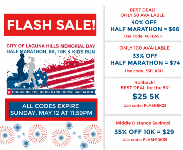 runrollrest's tweet photo. Laguna Hills Memorial Day Half Marathon/10k/5k Discount Codes! https://t.co/8jkvZdHCUD https://t.co/sZnOUllCNB
