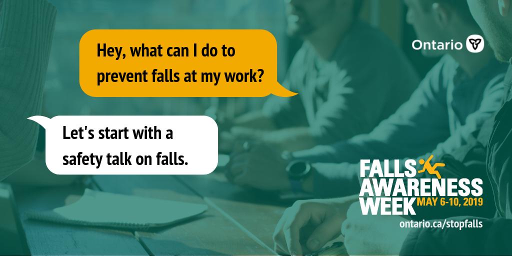 Having a conversation about fall prevention can help everyone go home at the end of the day. Have each other’s backs to #stopfalls: ontario.ca/stopfalls