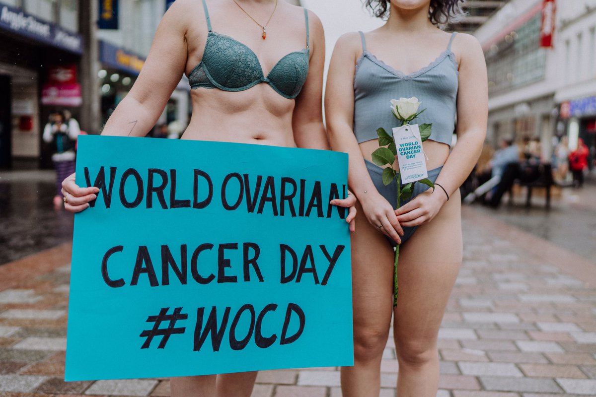 fkmunro's tweet photo. Today me &amp; 12 other women were in #Glasgow for #worldovariancancerday wearing only #teal underwear as we raised awareness of the symptoms | a woman is diagnosed every hour in the U.K. | a woman dies every 2 hours in the U.K. | #ovariancancer #wocd #knowyourbody #CancerAwareness https://t.co/7V8XThqTin