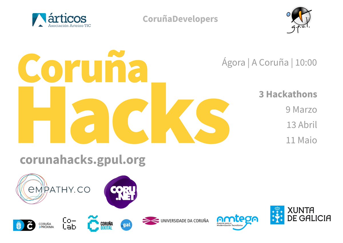 E ti non ves aos #CorunaHacks? Este sábado no Ágora decidiremos o mellor proxecto, non vas a participar? buff.ly/2H5yUTN