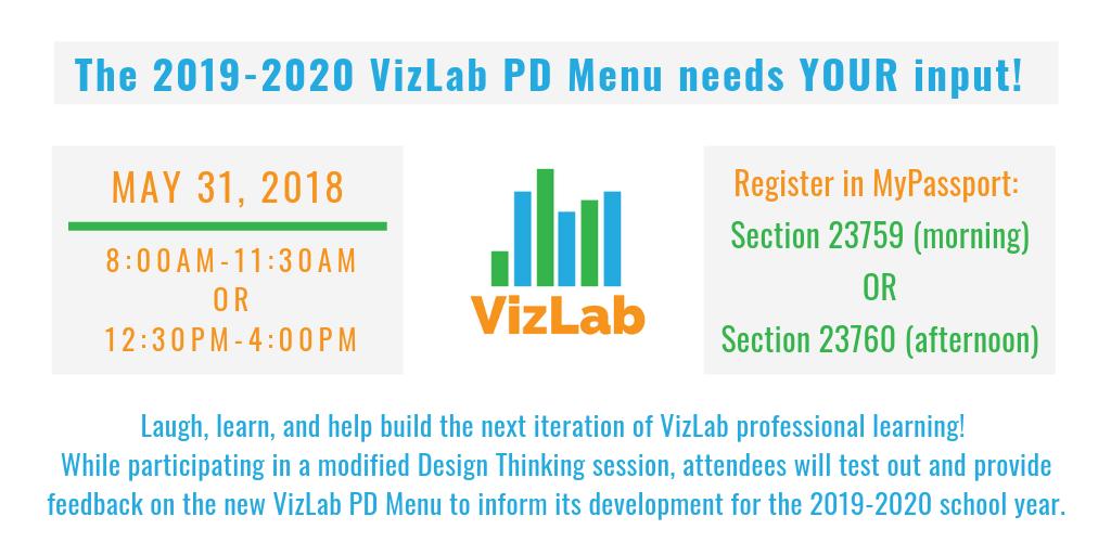 VizLabBVSD's tweet photo. #BVSD educators: help us design the next iteration of #VizLab support and professional learning! Join @TyrnaD and the VizLab team for one of our upcoming summer sessions! https://t.co/7lH7iZgtPV