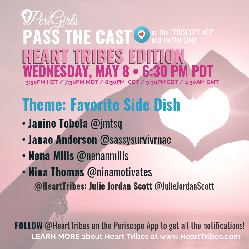 HeartTribes's tweet photo. π Check out this fun lineup on today's Pop-up #HeartTribes #PassTheCast!
Our theme: Favorite Side Dish (Yum!)
Join us at 6:30 PM PT tonight to watch all the fun on the #Periscope appπ
Want to learn more about Heart Tribes?
π Connect with us at https://t.co/3tPDZNrKkn https://t.co/mCGKszfbOz
