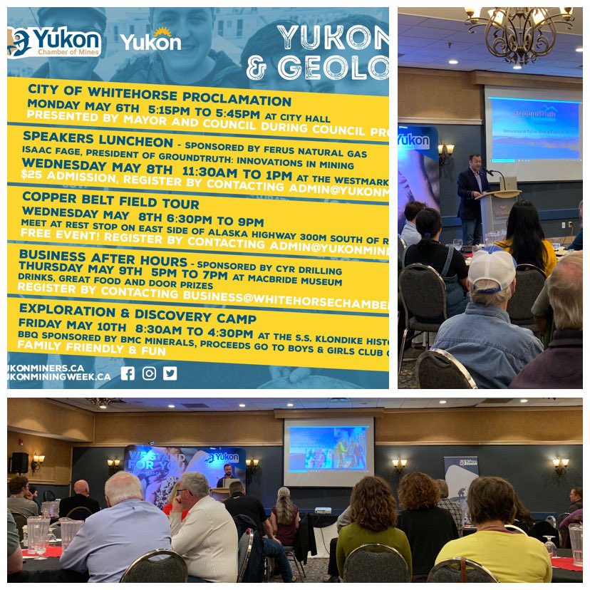 RanjPillai1's tweet photo. Great speakers luncheon today as part of #YukonMiningWeek. Isaac Fage of Groundtruth spoke about the incredible innovations their team has developed and implemented. https://t.co/5e5wplj0b6