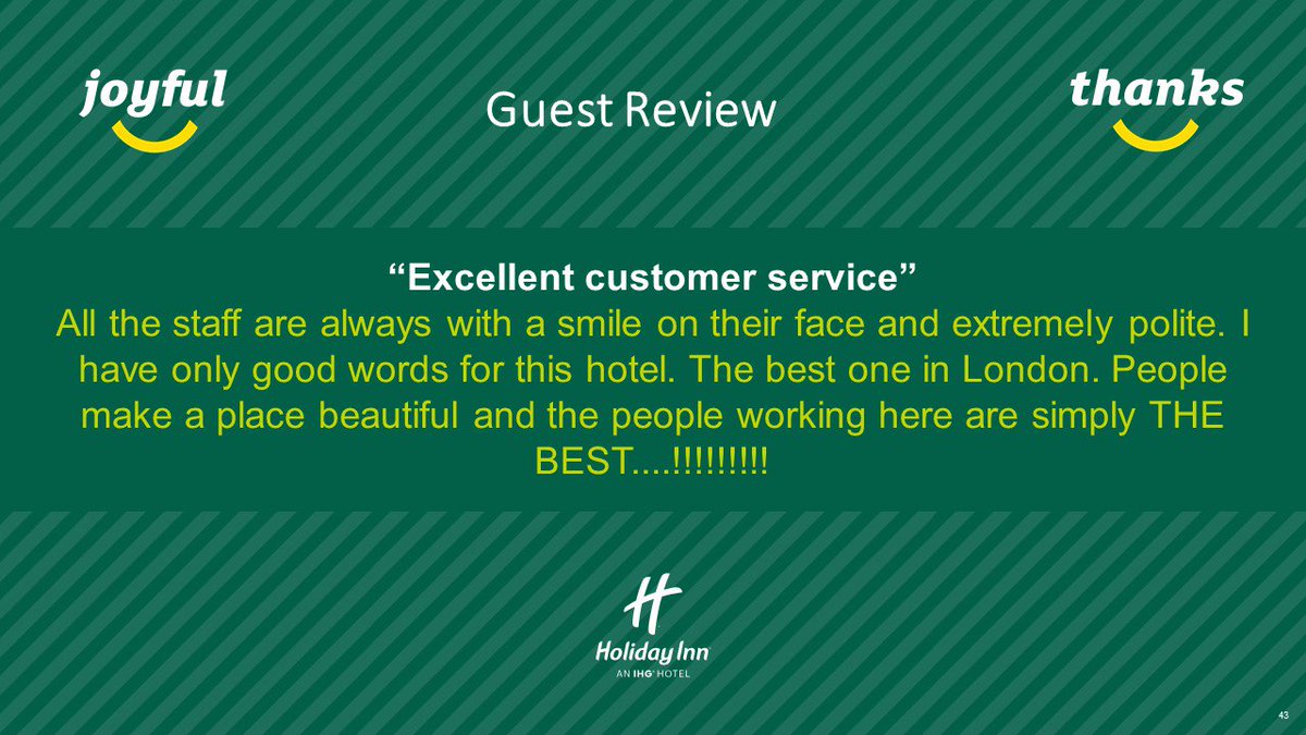 What a fantastic review from our guest about our team👏👏👏
<a href="/HIRegentsPark/">HI Regent's Park</a> <a href="/HolidayInn/">Holiday Inn by IHG</a> 

#JoinIHG #feelingproud #teamworkmakesthedreamwork #HolidayInn #LGH #IHG