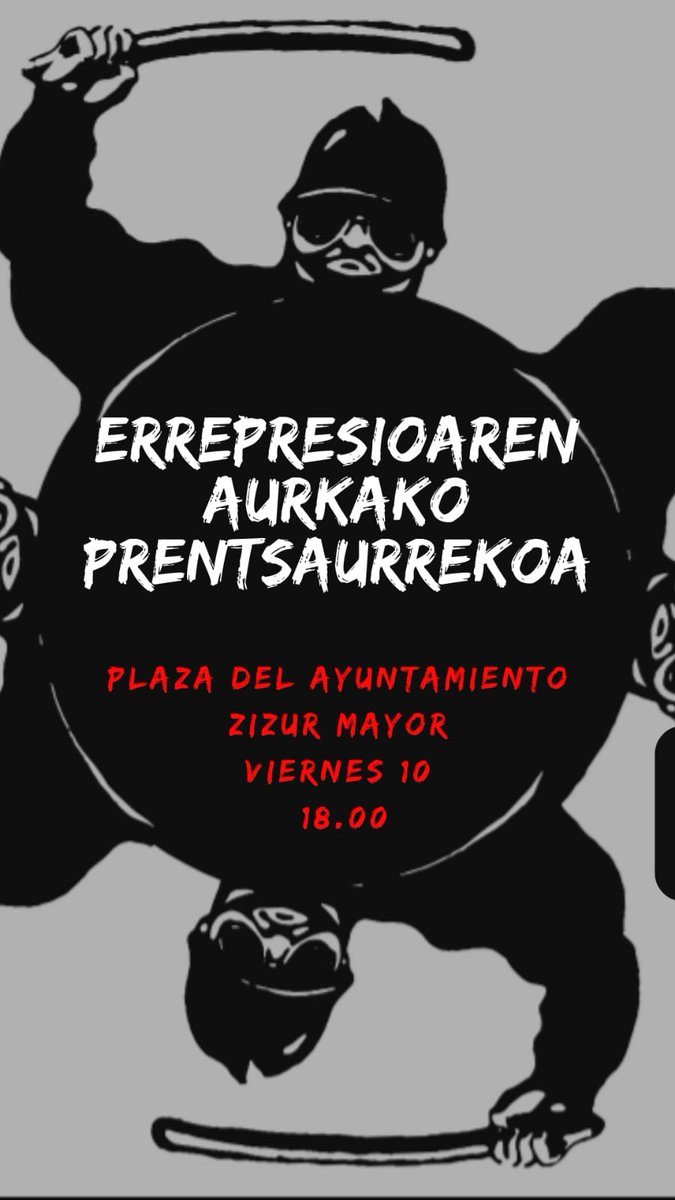 ⚠️⚠️G.S.O.A Esparru Gaztetxekoak errepresio bortitzak jasan ditugulako eta gaur egun ere jasaten ditugulako *OSTIRAL HONETAN* (maiatzaren 10ean) Udal Etxeko plazan izanen gara 18:00etan *ERREPRESIOAREN AURKAKO PRENTSAURREKOAN*!!!⚠️⚠️
ERREPRESIOAREN AURREAN AUTODEFENTSA!!