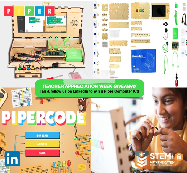 stemdotorg's tweet photo. Giveaway! Follow and tag Piper, Inc. & https://t.co/98fOtJYnUO Educational Researchβ’ on @LinkedIn for your chance to win a Piper Computer Kit ($300+ USD value). #STEM
Software update v2.4.5 now delivers #PiperCode in Spanish. π
#TeacherAppreciationWeek #STEMAuthenticated π https://t.co/Nnc6MV3eRo