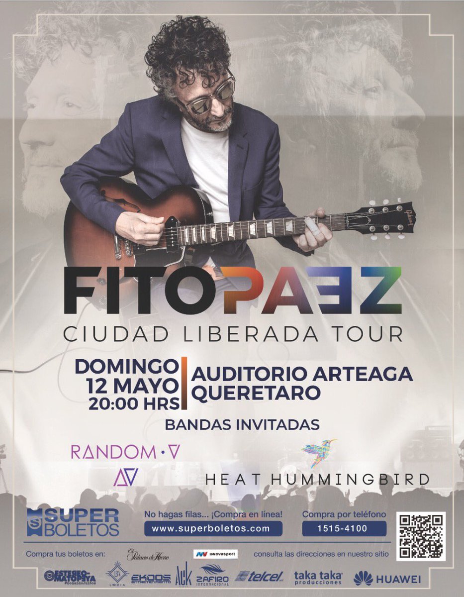 TakaTakaProd's tweet photo. El #TourTelcel este fin de semana en los Conciertos de:
- Monterrey: @FitoPaezMusica
- Los Mochis: @panchobarraza20
- Querétaro: Fito Páez, Heat @heathummingbird + @RandomV_Band Busca tus accesos *promocion limitada, en los CAT @Telcel con los equipos @HuaweiMobileMx https://t.co/EuItcorlL0