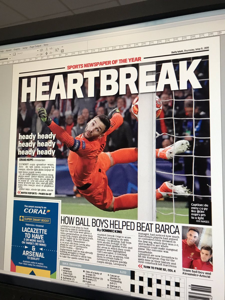 Back page of the Daily Mail in the 94th min. Football....bloody hell. Well done Liverpool and Spurs #fuckmyoldseaboots #mental #sportsmail