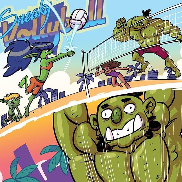 RenePfitzner's tweet photo. Sneaky Goblins play beach volleyball. 🏐 Just because.
.
#vollyball #sneakygoblins #orcwarrior #mage #comicbookartist #indiecomics #mtg #fantasycomic #comicart #comicartist #storytime #comicbookgeek #draw #webcomic #wowcomic #drawing #Warcraft #creati… https://t.co/jtau1mly9C https://t.co/ZuXE6aYB7o