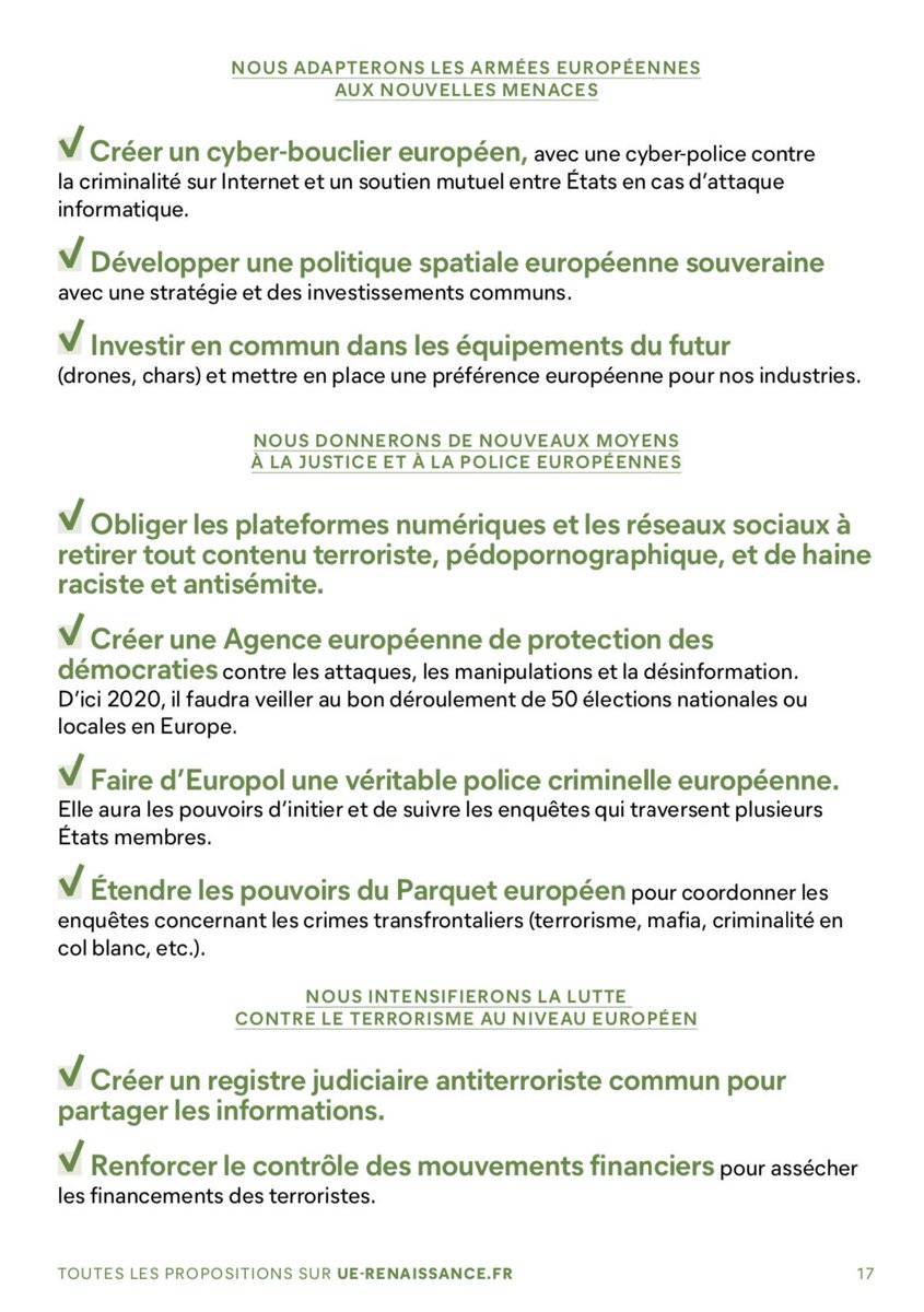 4) Donner à l’Europe les moyens de se défendre
#RenaissanceEuropeenne🇪🇺
#DefenseEuropéenne #BouclierEuropéen
#PolitiqueSpatiale🚀
#Police👮‍♂️ #Justice⚖️