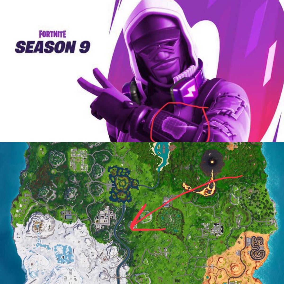 rikthirteen's tweet photo. @FortniteGame is it just me or does this look like an arrow on the wrist of teaser 3... is it the new construction site for Tilted 2.0?? ITS CHANGED FROM STANDARD DISPLAY https://t.co/Eohdl4azch
