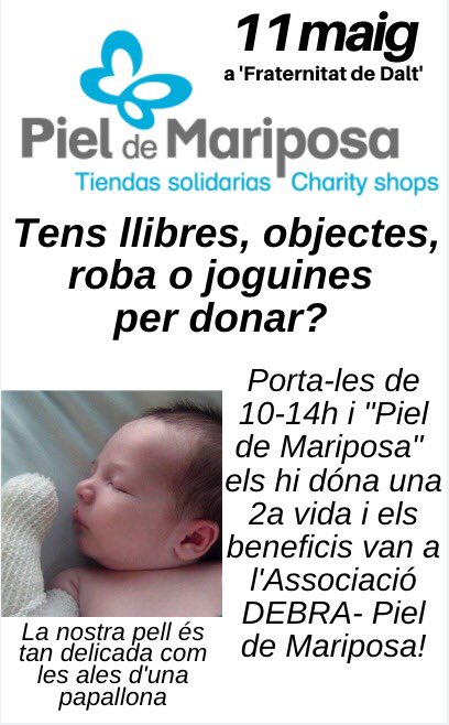 fraternitatdd's tweet photo. Aquest dissabte les amigues de @pieldemariposa seran amb nosaltres per recollir llibres, joguines, roba, objectes en bon estat pel seu projecte #pieldemariposa. 🦋💪🏼
.
#fraternitatdedalt #fratern #femxarxa #fembarri #solidaritat @Bcn_Gracia @festagracia #yovendomicuerpo https://t.co/U4gphHEi0Y