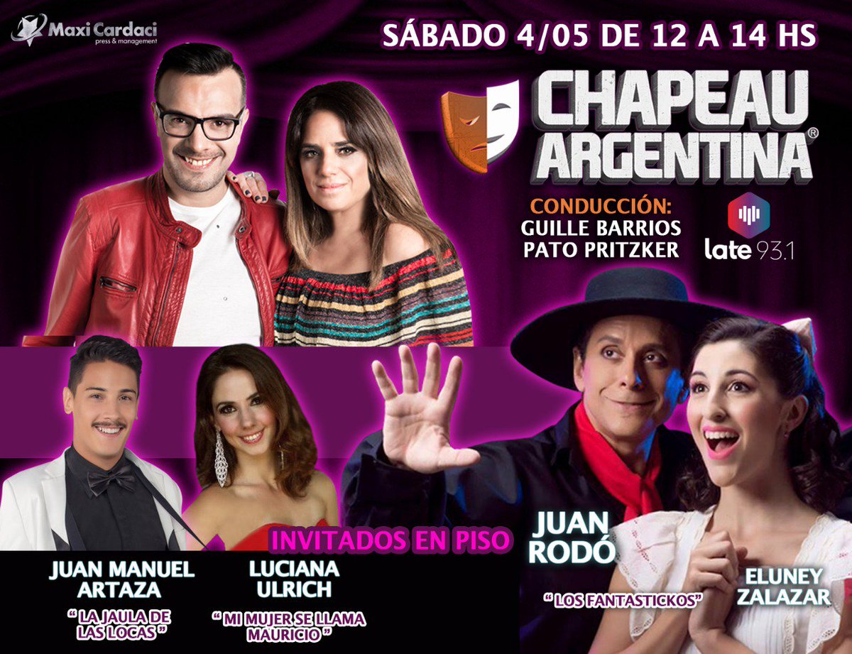 #RADIO Reviví las visitas de <a href="/JuanRodoOficial/">Juan Rodo</a> &amp;  <a href="/eluzalazar/">Eluney Zalazar</a> presentando #LosFantastickos en <a href="/ChapeauOk/">Chapeau Argentina ®</a> por <a href="/Late931Oficial/">Late 93.1</a> RT <a href="/WePrensa/">We Prensa</a> --> radiocut.fm/audiocut/chape… Escuchanos cada sábado de 12 a 14hs! Gracias @maxicardaci