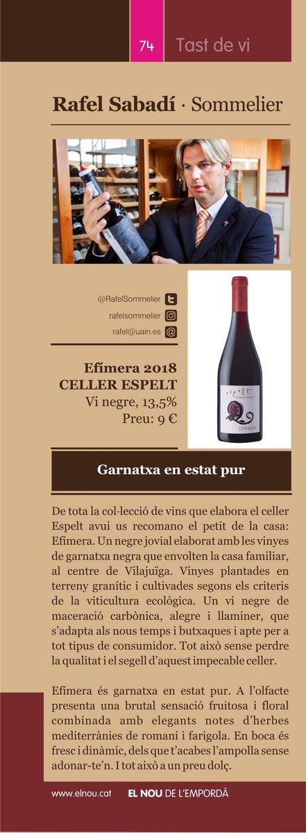 RafelSommelier's tweet photo. Difícil donar més per menys‼️✍🏻 #cellerespelt #efimera #emporda #vicatalà #vi #wine #winewriter #magazine #prensa #winetime #winelover #winetasting #winestagram #somm #sommlife #sommelier #costabrava #emporda #catalunya #mediterrani #elnou https://t.co/2Z2fHPjgWY