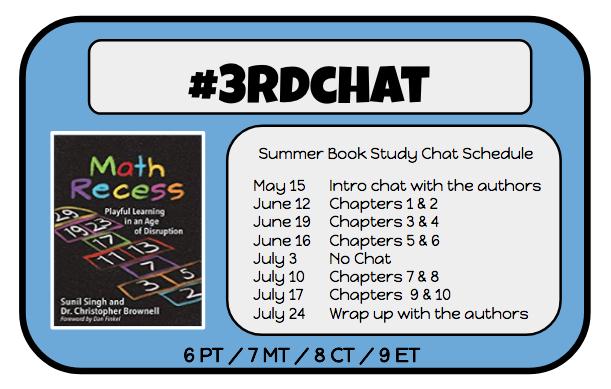 Mathgarden's tweet photo. We are excited to kick off a a great Spring/Summer of chatting about "Math Recess" with #3rdchat next week!! @cbrownLmath and I will moderate first and last weeks:) The bell is about to ring...:) @lesahaney @azurehenwood @DonnaWeth @Ron_Martiello @8to3withMrsV @MrsBarnett_Tchr https://t.co/qL7oKzFJzl
