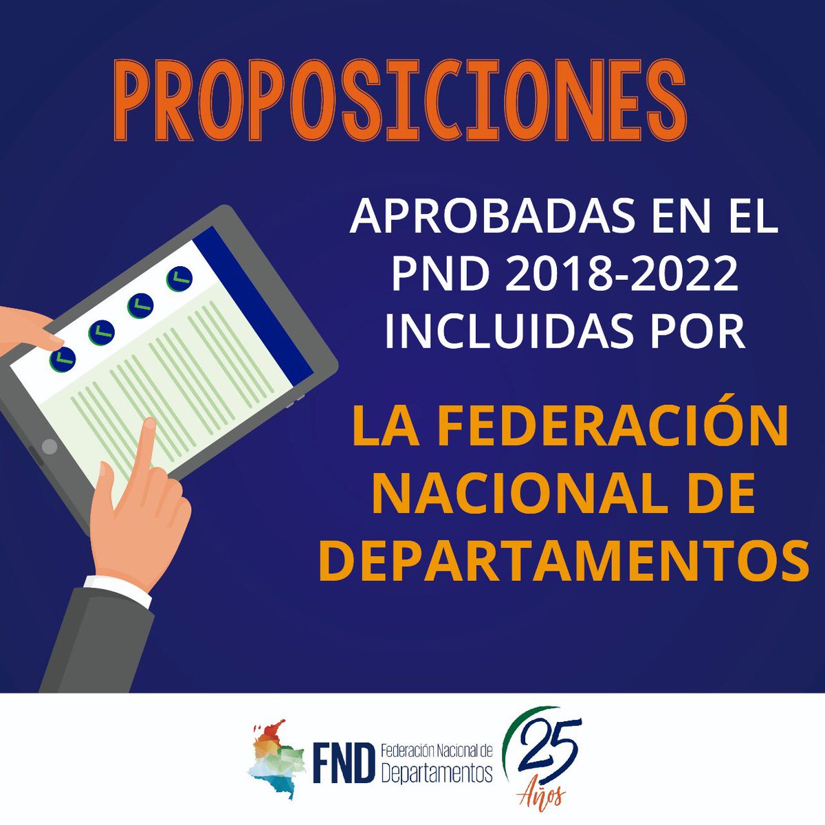 FNDCol's tweet photo. 👏#FNDTeCuenta cuáles fueron las proposiciones aprobadas en el Plan Nacional de Desarrollo 2018-2022 impulsadas por la @FNDCol en beneficio de los departamentos ✍(link: https://t.co/Eui7bDBSA5) https://t.co/uUkQlpXHUc