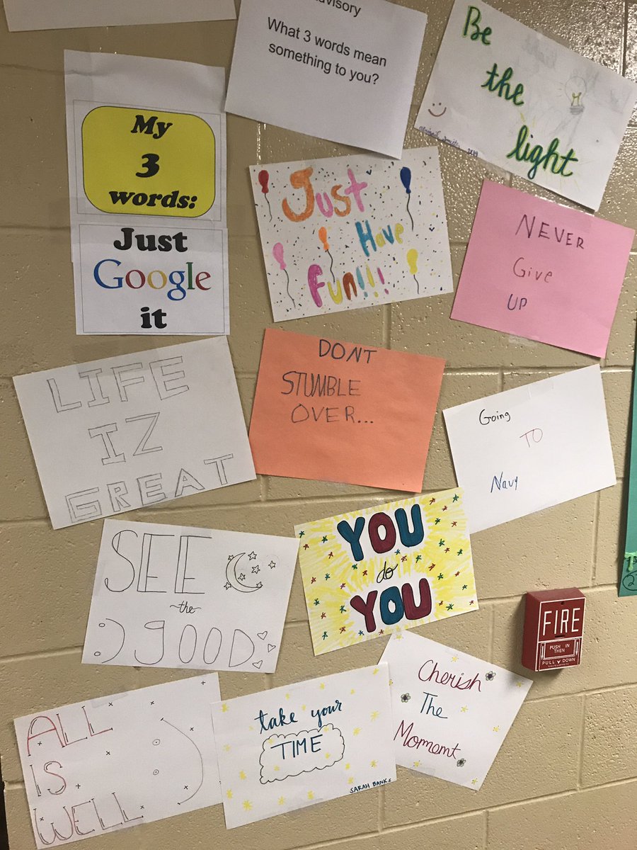 MrsDooleyAMS's tweet photo. My Advisory Team worked on our “Three Words” this week. There’s some great advice on here! Can you tell which one is mine? @alma_middle #advisory #characterlesson #my3words @GMA https://t.co/qV5dEkoA3P