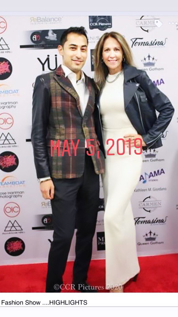 SarieNYC's tweet photo. On the  red  carpet with #designer @KevinShahroozi  #fashion #blueLeatherjacket @FIT https://t.co/2LEam34LDk