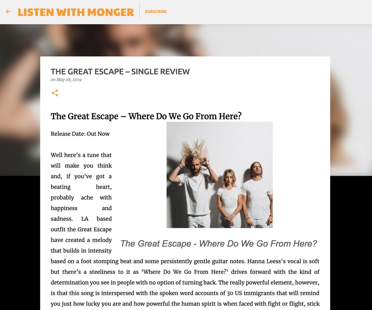Thanks for this kind review <a href="/listenwivmonger/">Listen With Monger</a>!! "this song is interspersed with the spoken word accounts of 30 US immigrants that will remind you just (..) how powerful the human spirit is when faced with fight or flight, stick or twist, do or die.” listenwithmonger.blogspot.com/2019/05/the-gr…