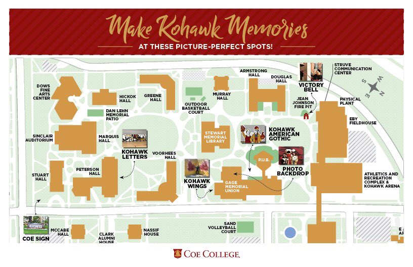 Coe College Campus Map Coe College On Twitter: "Sunday Is A Day You'll Want To Remember,  #Coeclassof2019. This Map Is Your Guide To Some Picture-Perfect Spots We'll  Have Set Up Just For You. Make Some Kohawk
