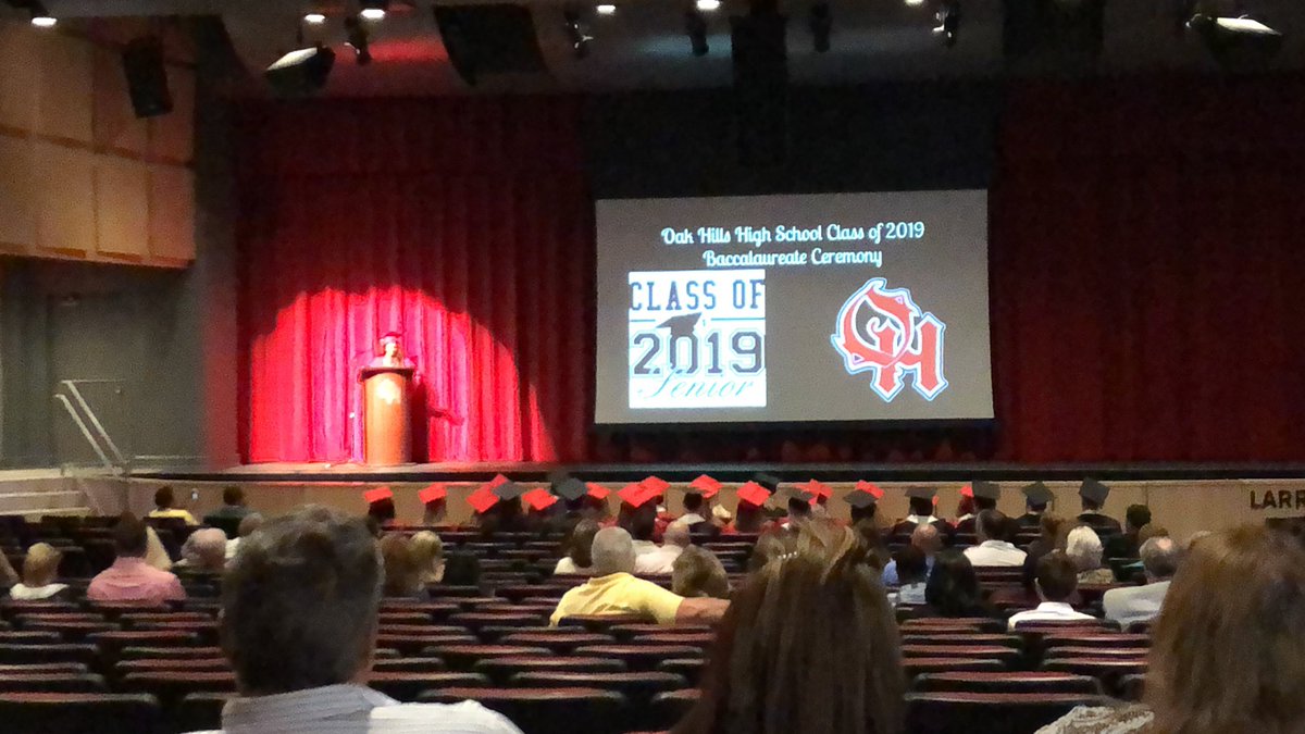 Alex Acuzena delivering a message at the <a href="/ohhsclassof2019/">Oak Hills Class of 2019</a> Baccaleaureate