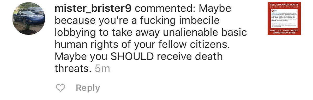 shannonrwatts's tweet image. The @NRA continues to urge their followers to threaten me... Here are some of the comments I’m deleting.